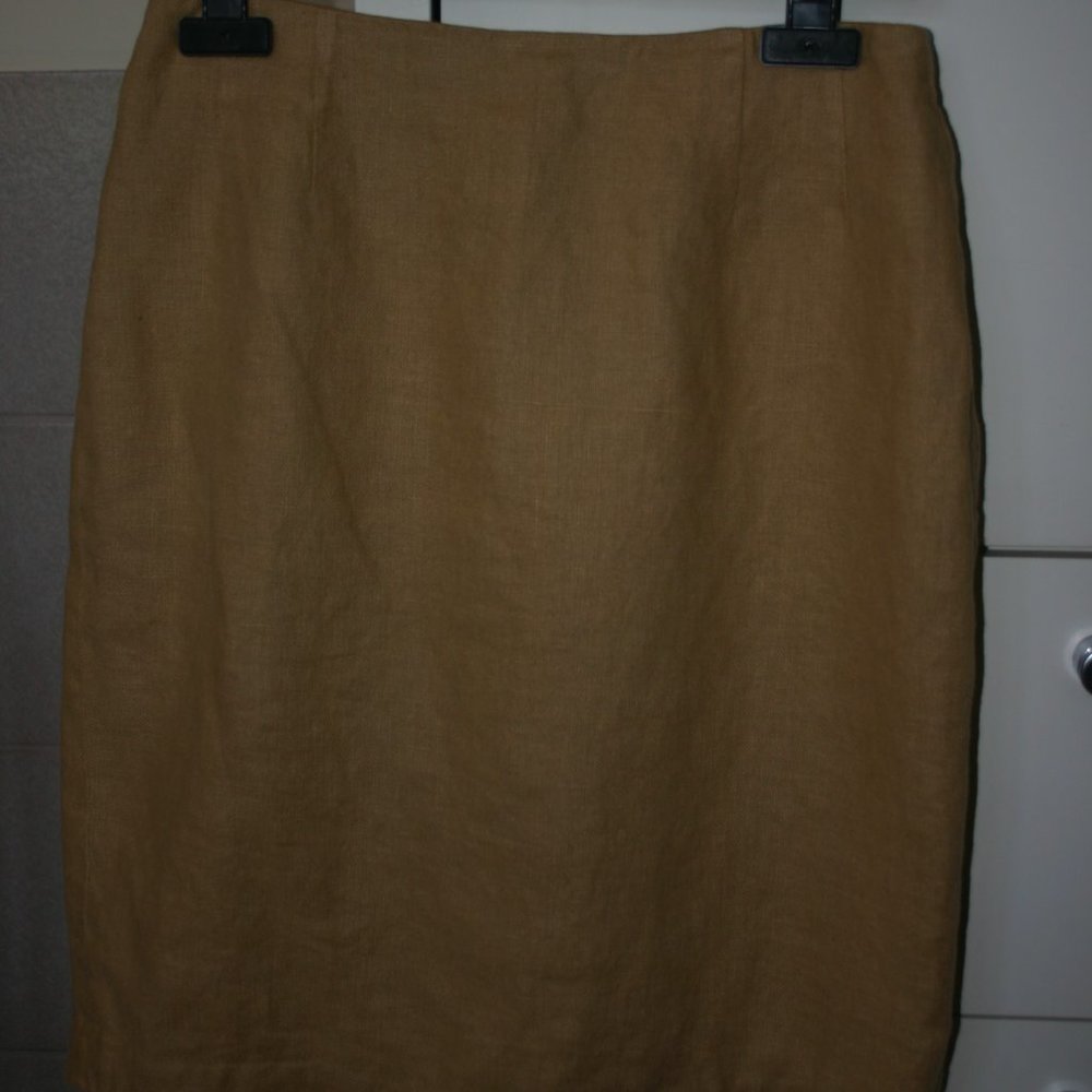 Emanuel Ungaro Short Beige Skirt 20" Size 6 100% Linen Excellent Condition